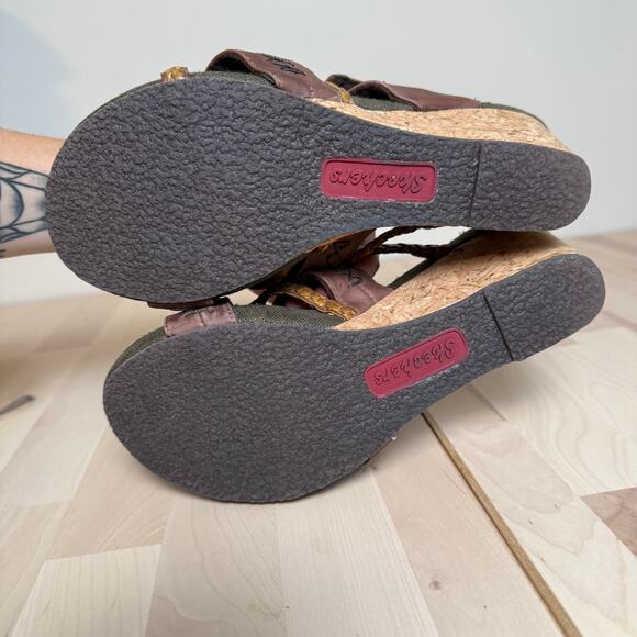 Skechers Womens 8 Chocolate Brown Braided Cork Wedge Sandals Heels Casual Shoes - Picture 6 of 8